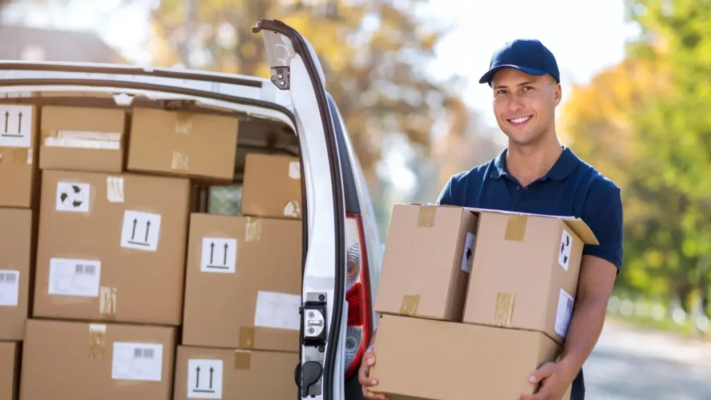 Courier delivering packages