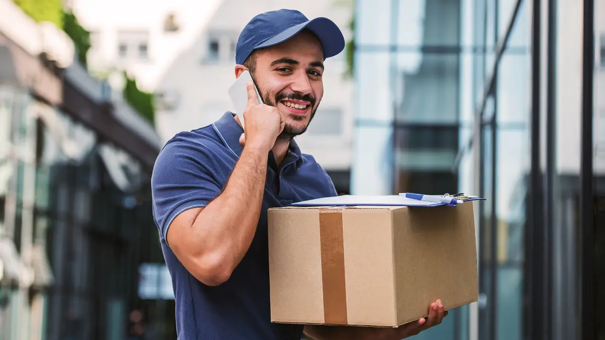 Delivery driver on the phone